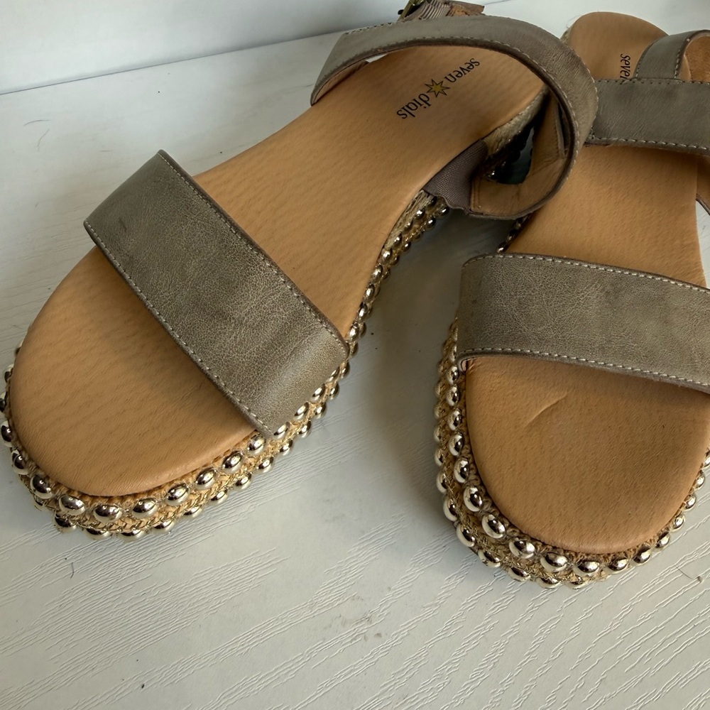Seven Dials Metallic Taupe Beaded Espadrille-Style Sandals